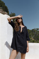 Relaxed V-neck dress with embroidery