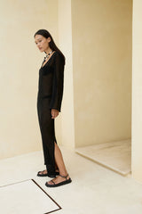 Black cotton mesh maxi dress