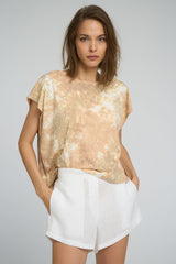 Cap sleeve detail on Earth Tie Dye tee