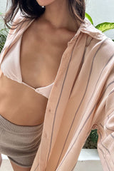 Beach-ready rayon shirt in coral stripe