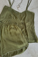 Scalloped neckline detail on Olive camisole