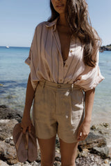 Linen shorts in classic sand by LILYA.