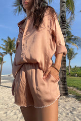 Relaxed fit silky set in Rose Bisque by LILYA