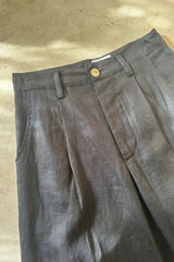 Black cropped wide-leg linen pants