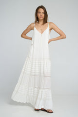 Pintuck and lace detail on White maxi dress