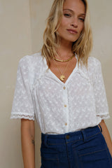 Button-through embroidered cotton top