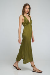 Lightweight viscose maxi dress in Olive