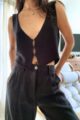 Black cropped cotton knit vest