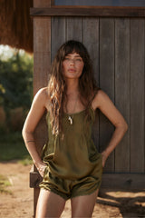 Moonflower Top in Olive by LILYA front view