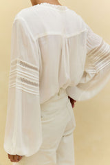 Cotton blouse with lace and pintuck detail