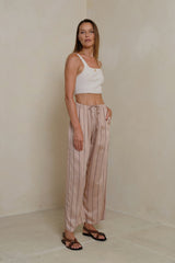 Wide-leg rayon pants with drawstring waist