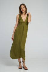 Olive maxi dress with curved side split