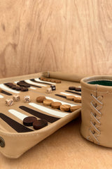 A Close Up Look Of a Handmade Travel Backgammon.