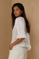 Back photo of the Sonora womens blouse with frill sleeve detail.