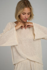 Detail of cotton mesh long sleeve blouse in natural cotton mesh by Lilya 