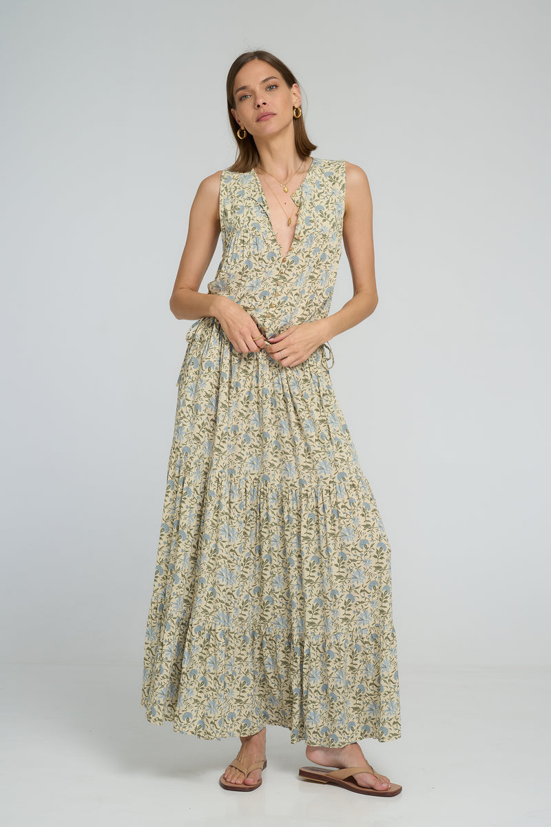 Calvi Dress styled casually with sandals for everyday summer wear