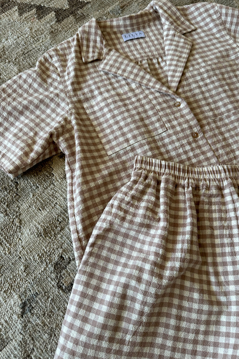 check shorts with matching shirt