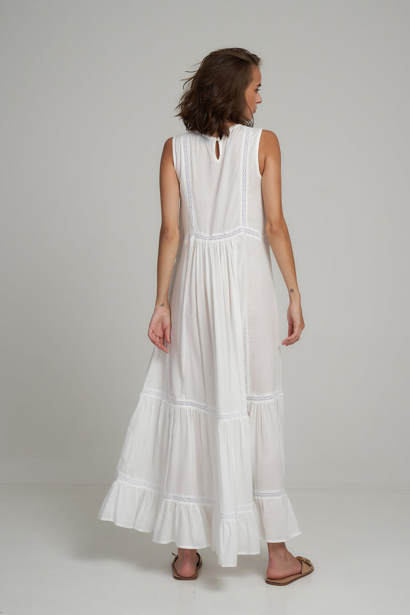  Back View of a White Rayon Maxi Dress by LILYA
