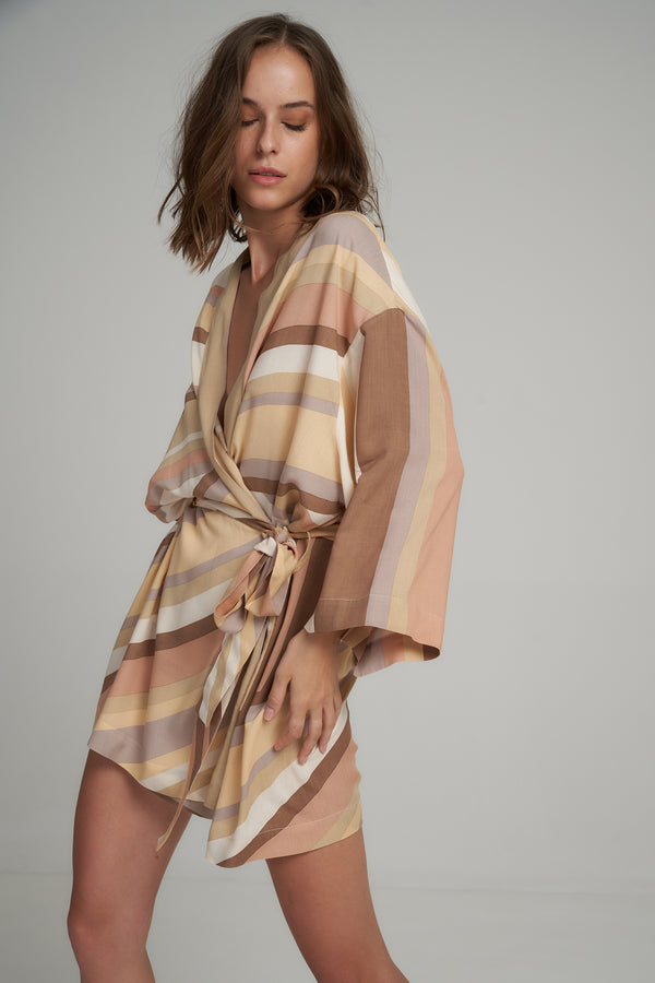 A Model Wearing a Striped Mini Dress in Australia