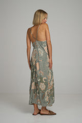 Back detail of the Rama Dress in Batik Sage by LILYA