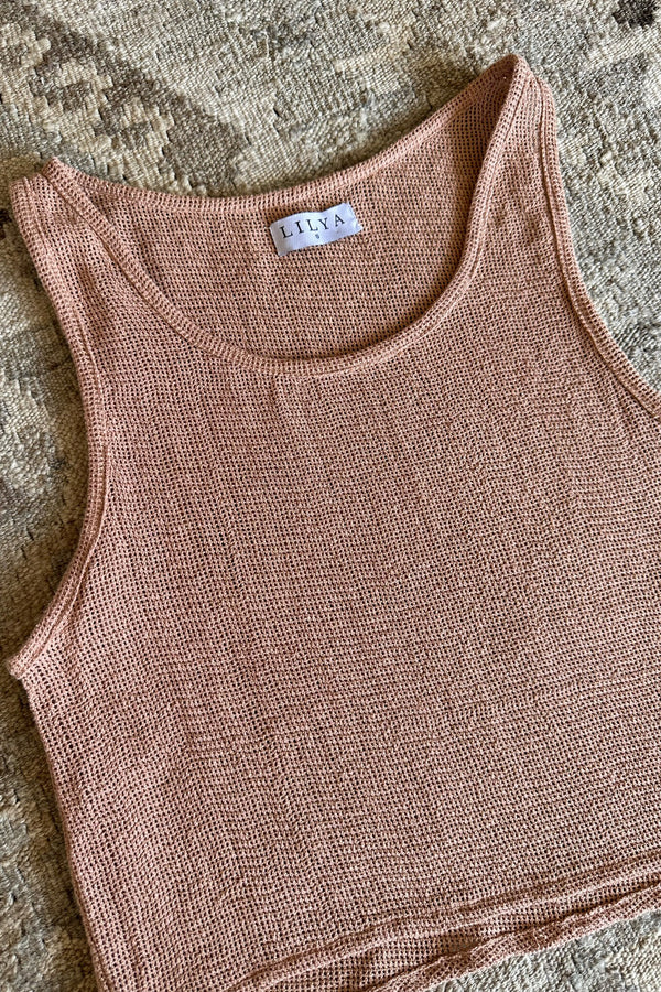 Close up of The Roma Mesh Singlet in Rose by LILYA 