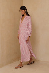 Toulouse Dress in Amalfi Stripe styled as an effortless holiday and everyday maxi dress.