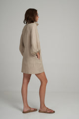 Side View of Natural Linen Mini Shift Dress with pockets by LILYA 