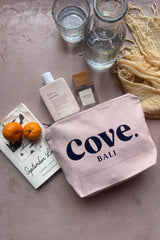 cove island clutch flock bag in pink color for your make up bag