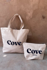 flock tote bag by cove. island essentials in soft pink and navy made in bali