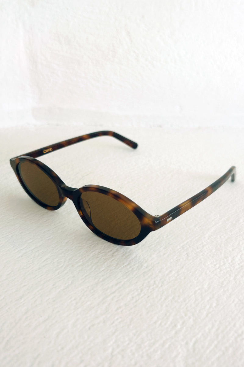 Side view of tortoiseshell sunglasses by Maison Mata 