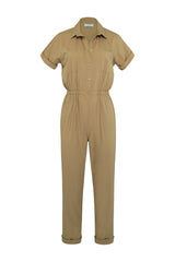 A full look of Marine Jumpsuit in Caramel by Lilya