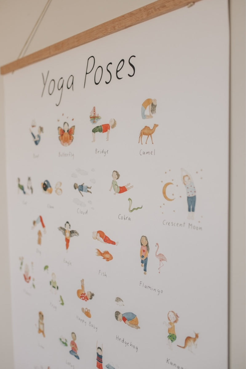 kids yoga poster with wooden hanger
