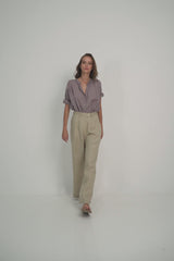 A Model Wearing a Lavender Classic Cotton Top