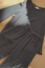 Video showing open weave mesh fabric in storm blue for the LILYA summer set. 