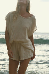 Model wearing the relaxed fit summer mesh set.