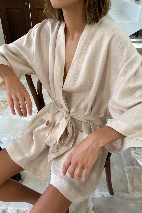 lilya bathroom linen robe in natural color 