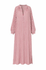 Ghost image of the Toulouse Dress in Amalfi Stripe styled as a resort-style maxi dress.