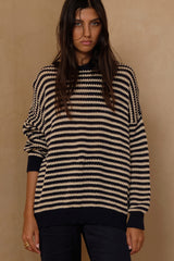 Relaxed striped knit top with dropped shoulders and ribbed trims 