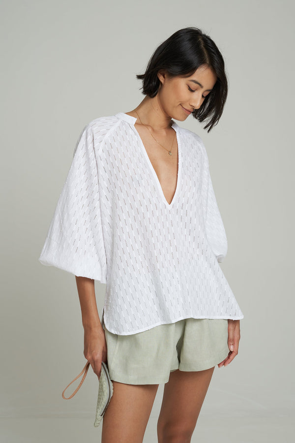 a model wears white top for summer