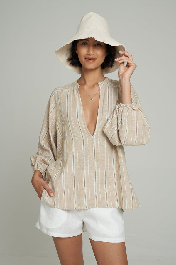sand stripe linen top by LILYA