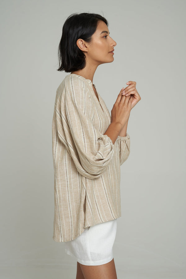 sand stripe linen top by LILYA Australia