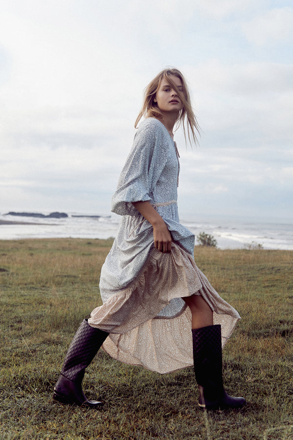 Model Wearing a Floral Autumn Maxi Dress