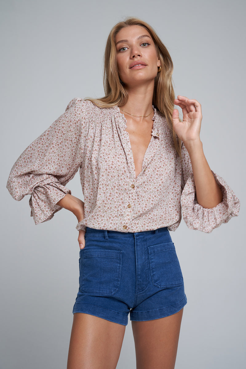 Blue Cotton High Waisted Shorts for Autumn