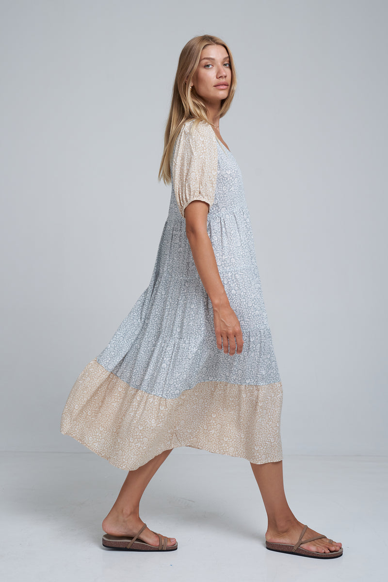 Side View of Layered Floral Midi Dress by LILYA