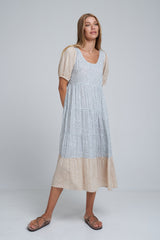 A Woman Wearing a Casual Layered Floral Midi Dress